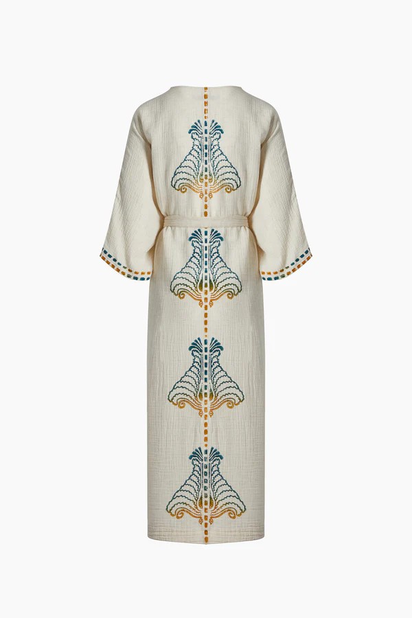 Crinkle Keten Renkli Baskılı Kimono