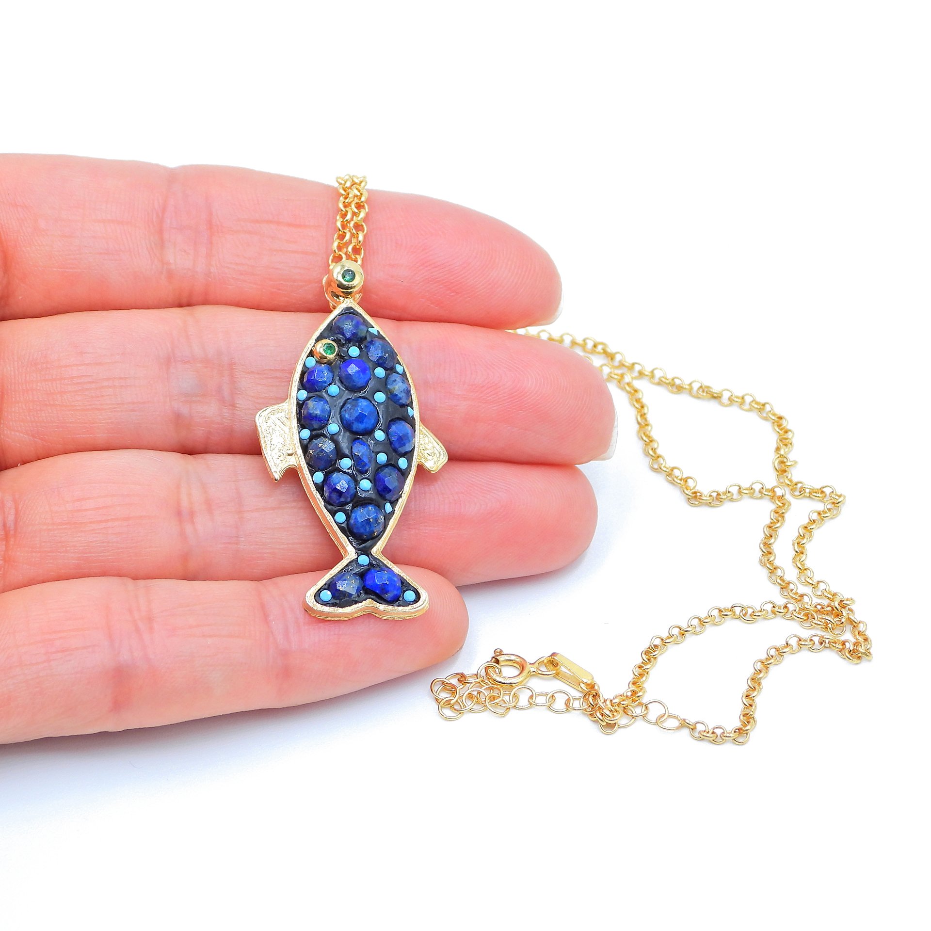 Balık Figürlü Kolye - Büyük - Lapis