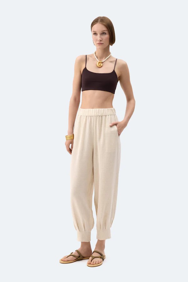 Natürel Keten Slouchy Pantolon