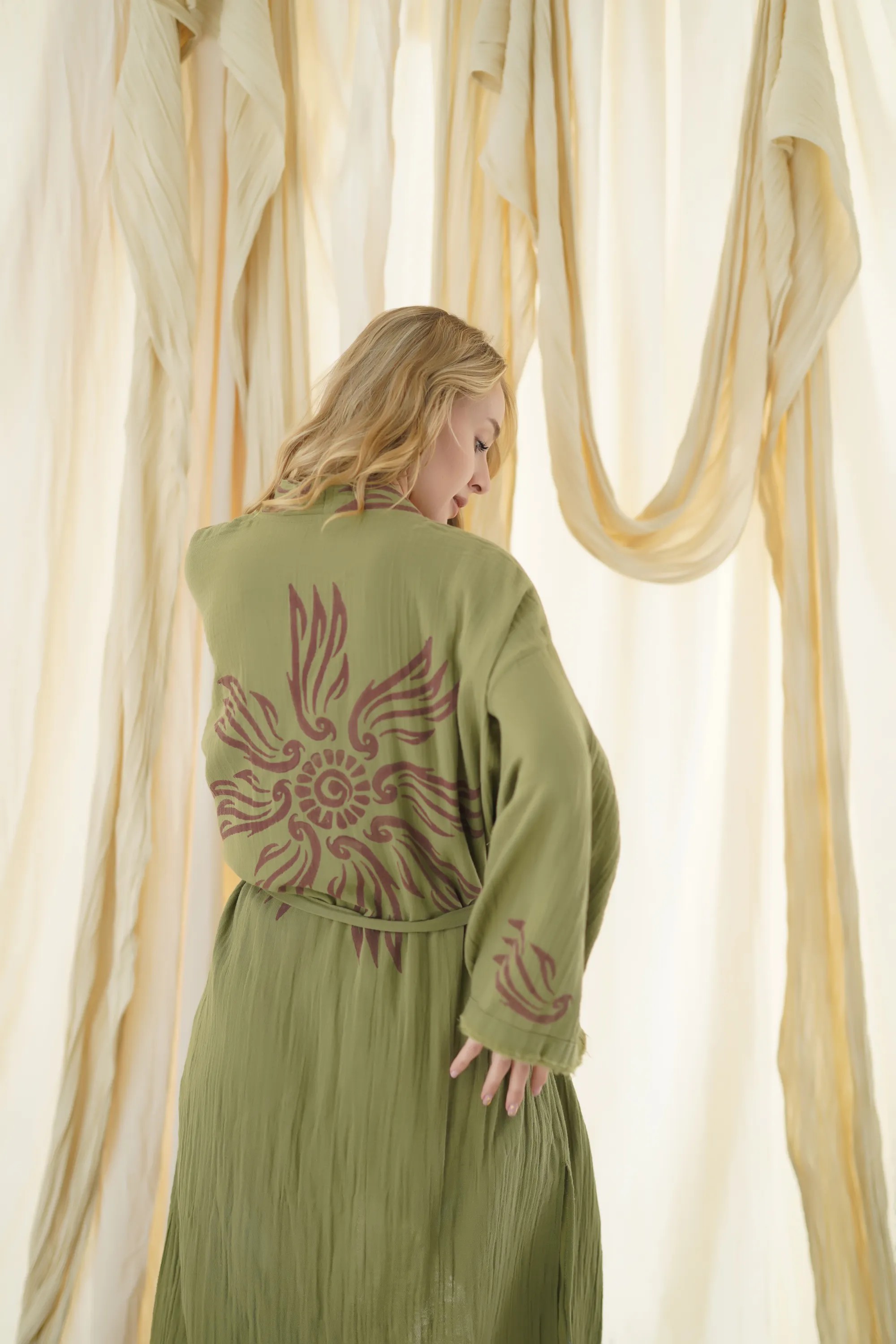 Uzun Klasik Kimono / Haki Yeşil