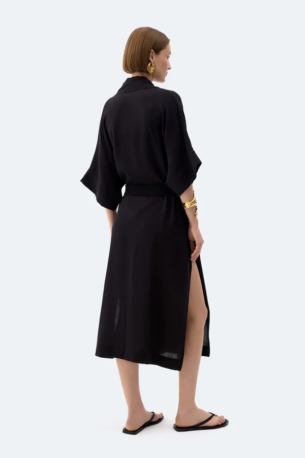 Siyah Keten Kimono