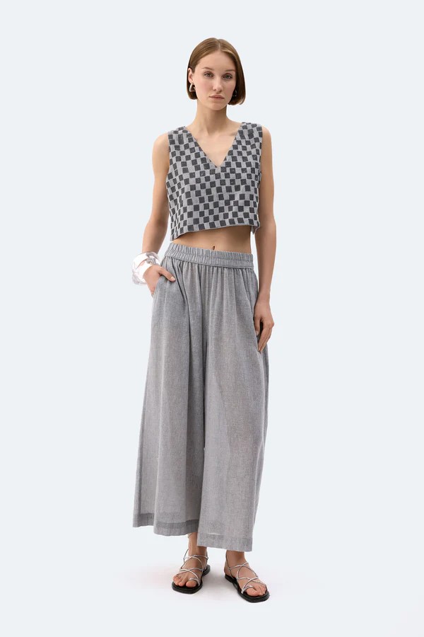 Dama Desenli Crop Bluz