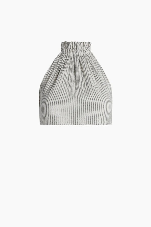 Crinkle Çizgili Halter Yaka Bluz