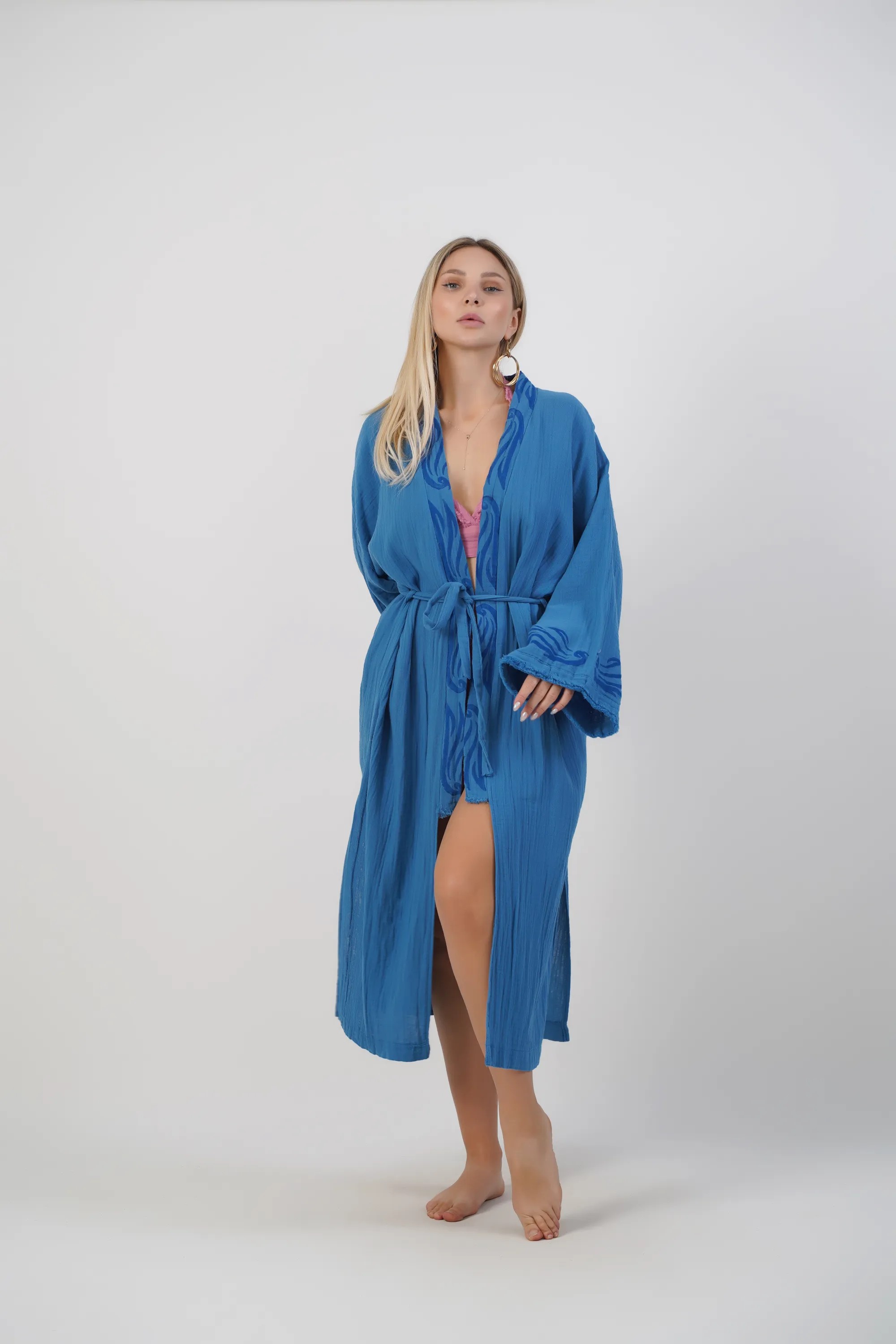 Uzun Klasik Kimono / Koyu Mavi