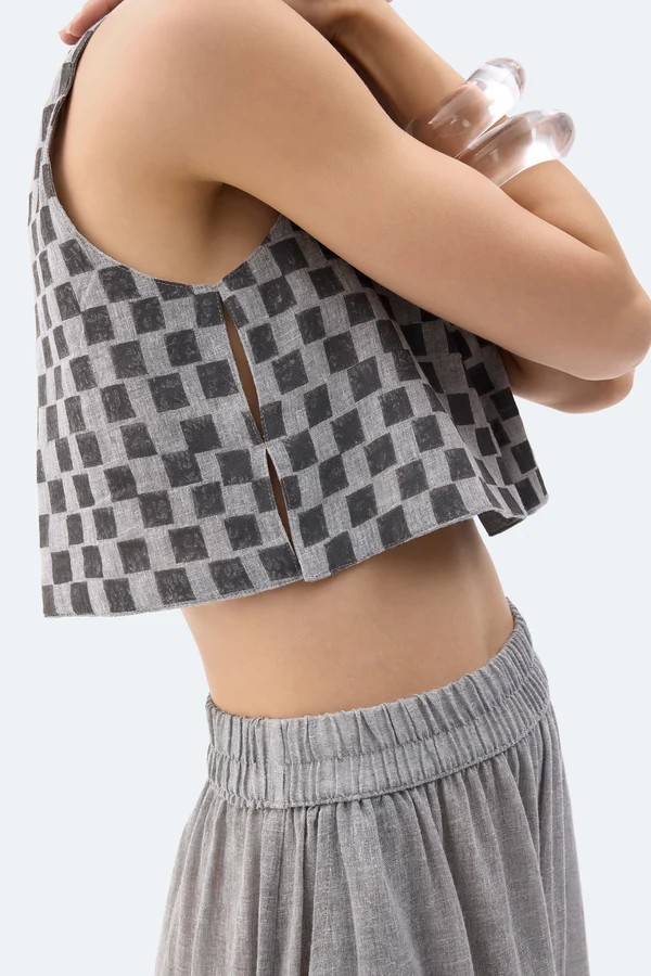 Dama Desenli Crop Bluz