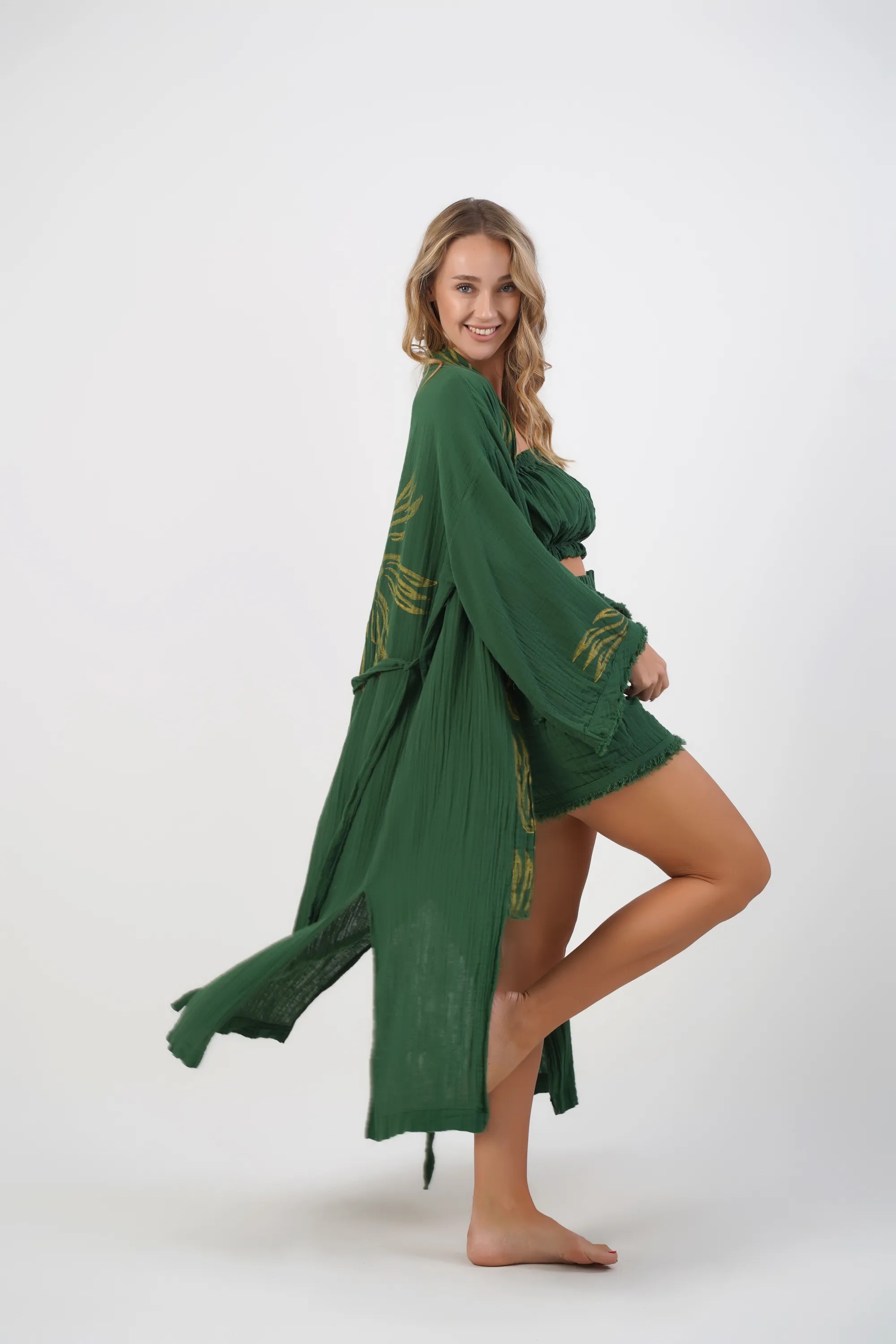 Uzun Klasik Kimono / Koyu Yeşil
