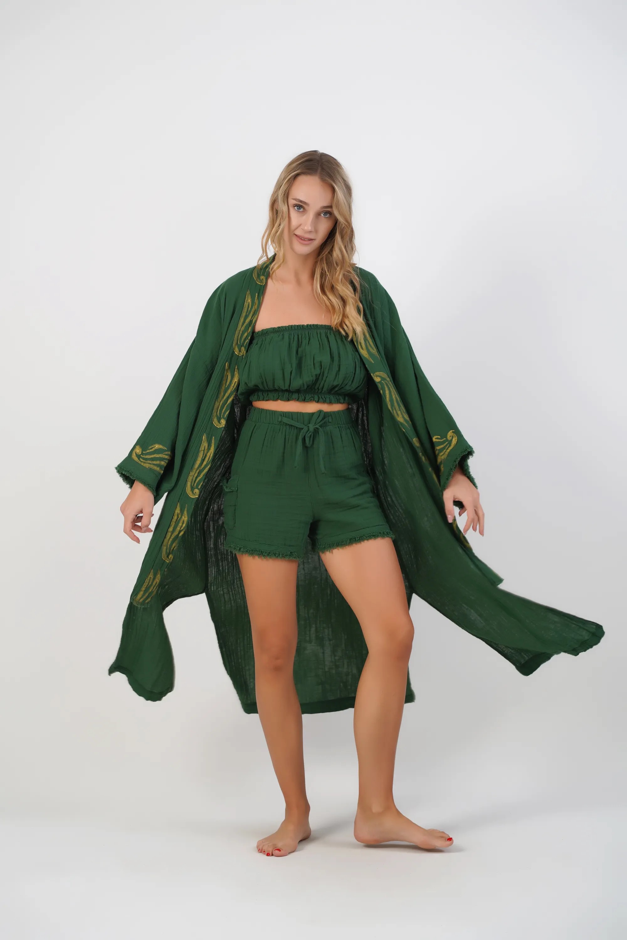 Uzun Klasik Kimono / Koyu Yeşil