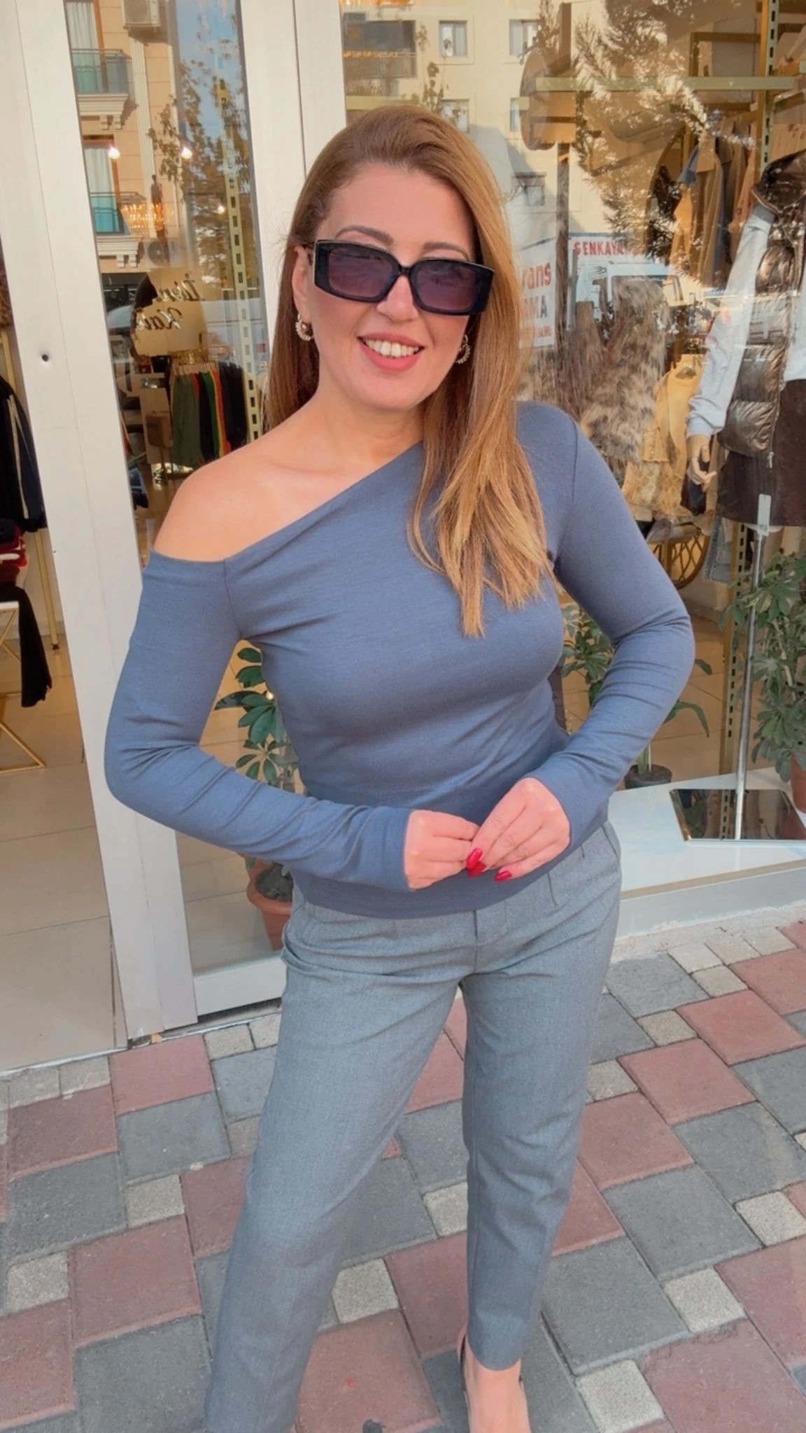 KAYIK YAKA BLUZ - Gri