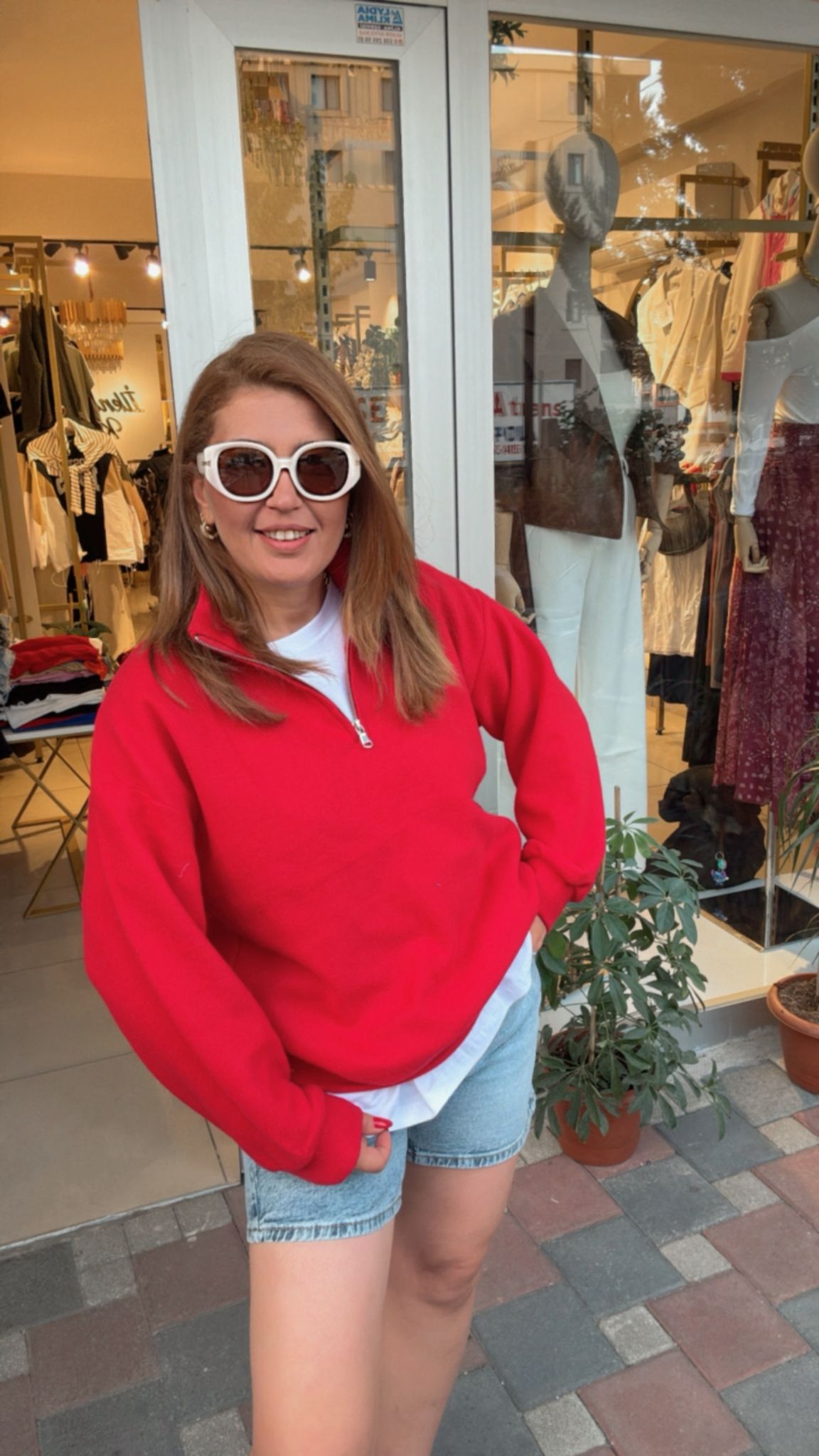 Fermuarlı Rahat Sweatshirt
