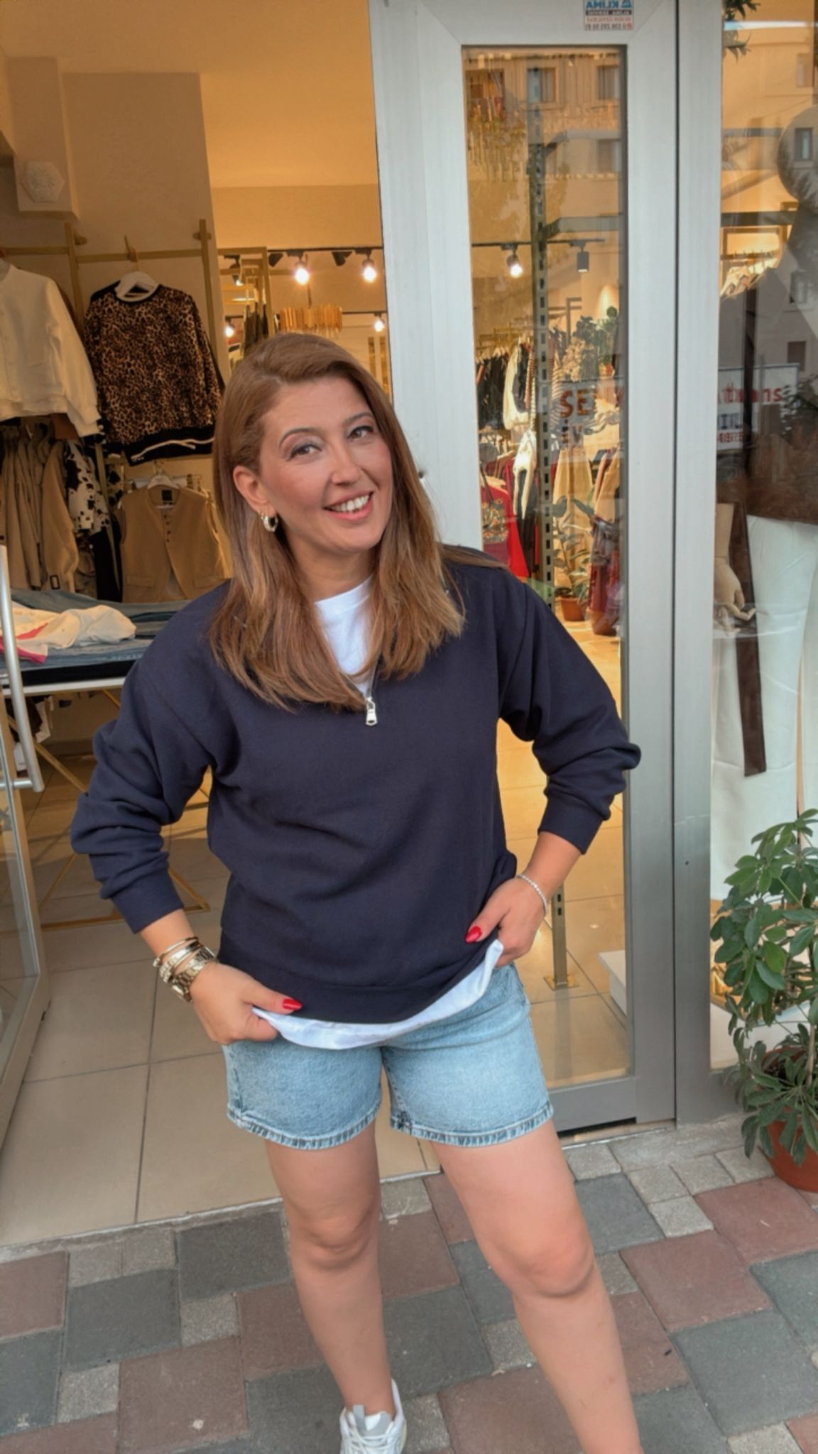 Fermuarlı Rahat Sweatshirt - Lacivert