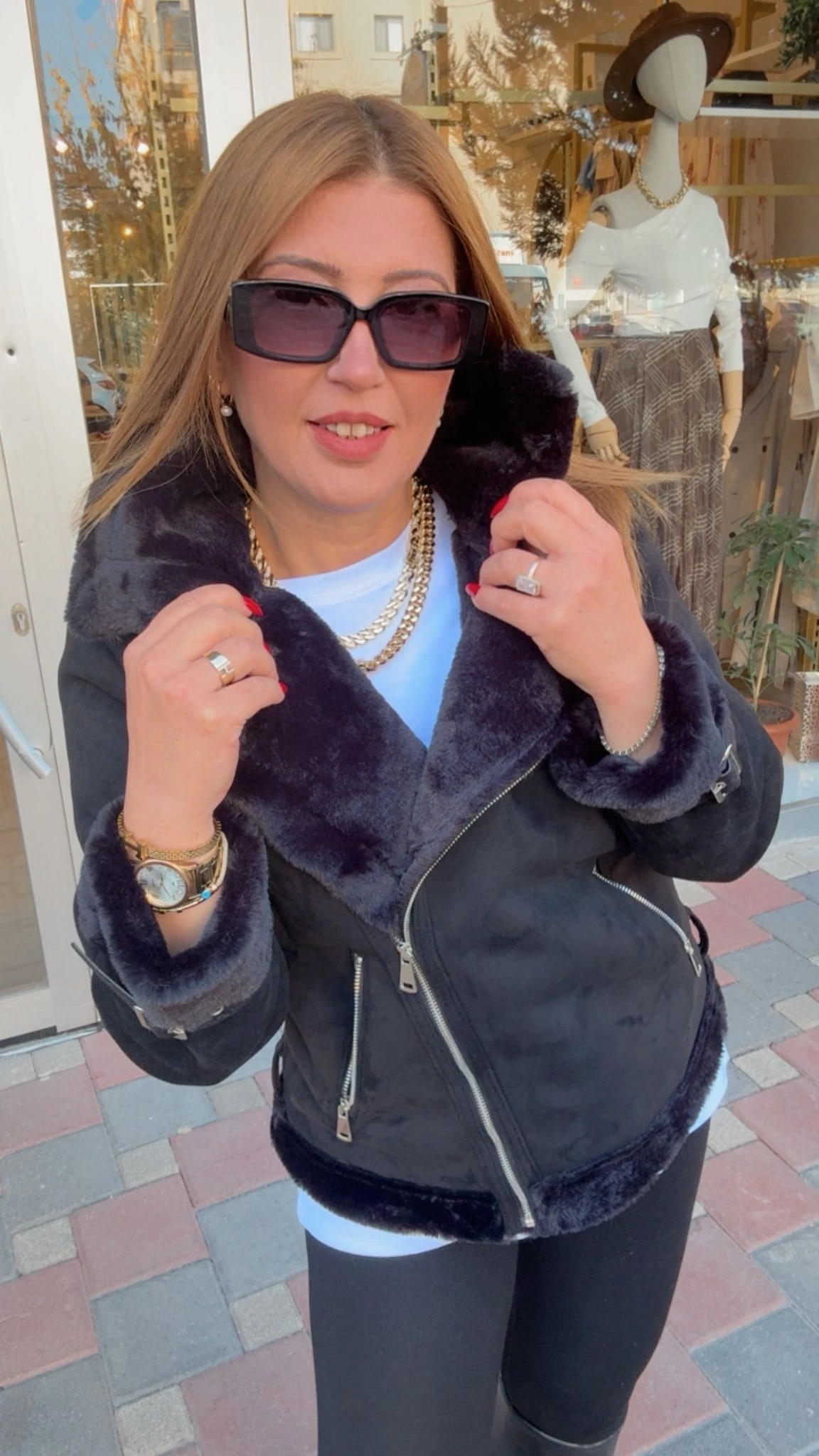 İçi Kürklü Süet Ceket - Siyah