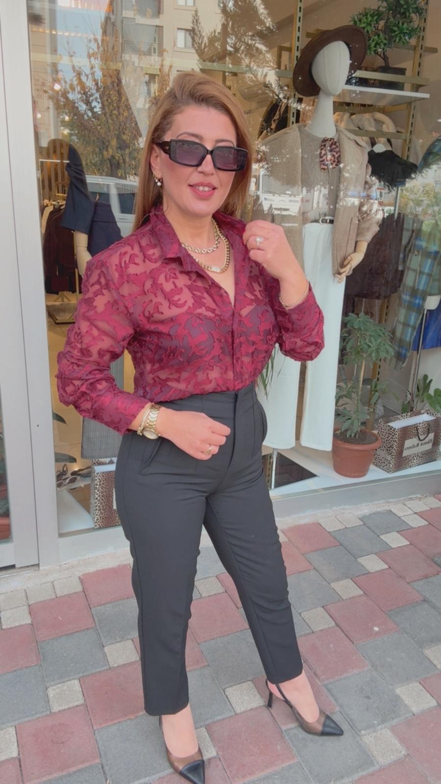 KABARTMALI TRANSPARAN GÖMLEK