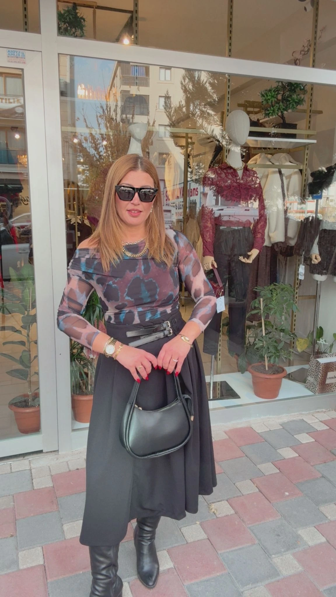 DERİ DETAYLI KEMERLİ ETEK