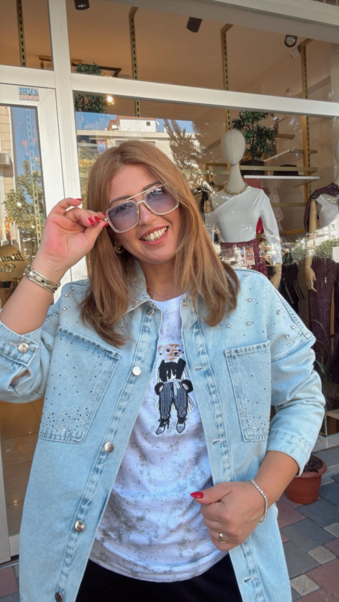 Taşlı Jean Ceket - Mavi