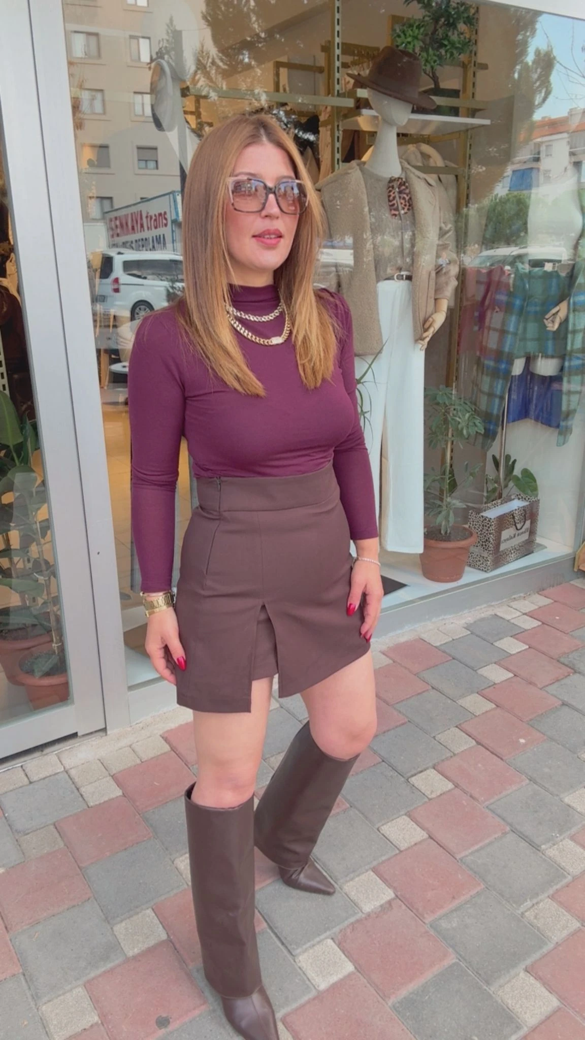 Şortlu Etek - Kahve