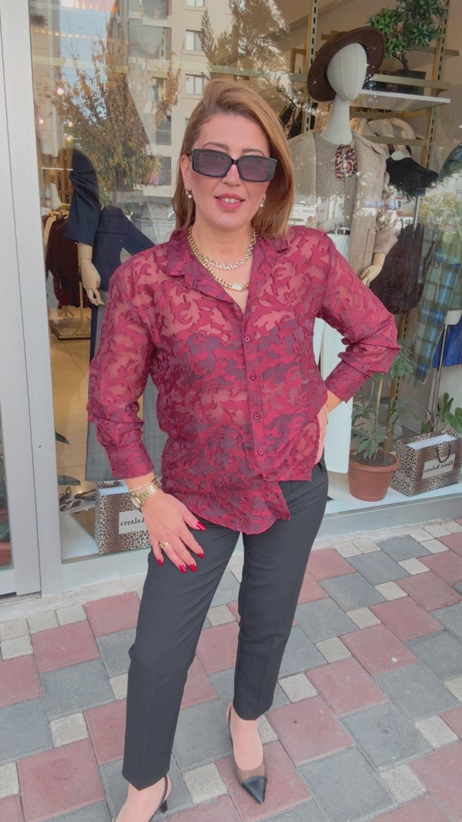 KABARTMALI TRANSPARAN GÖMLEK