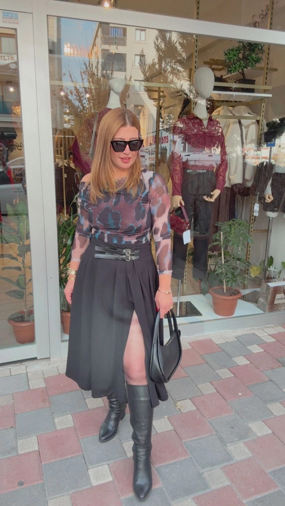 DERİ DETAYLI KEMERLİ ETEK