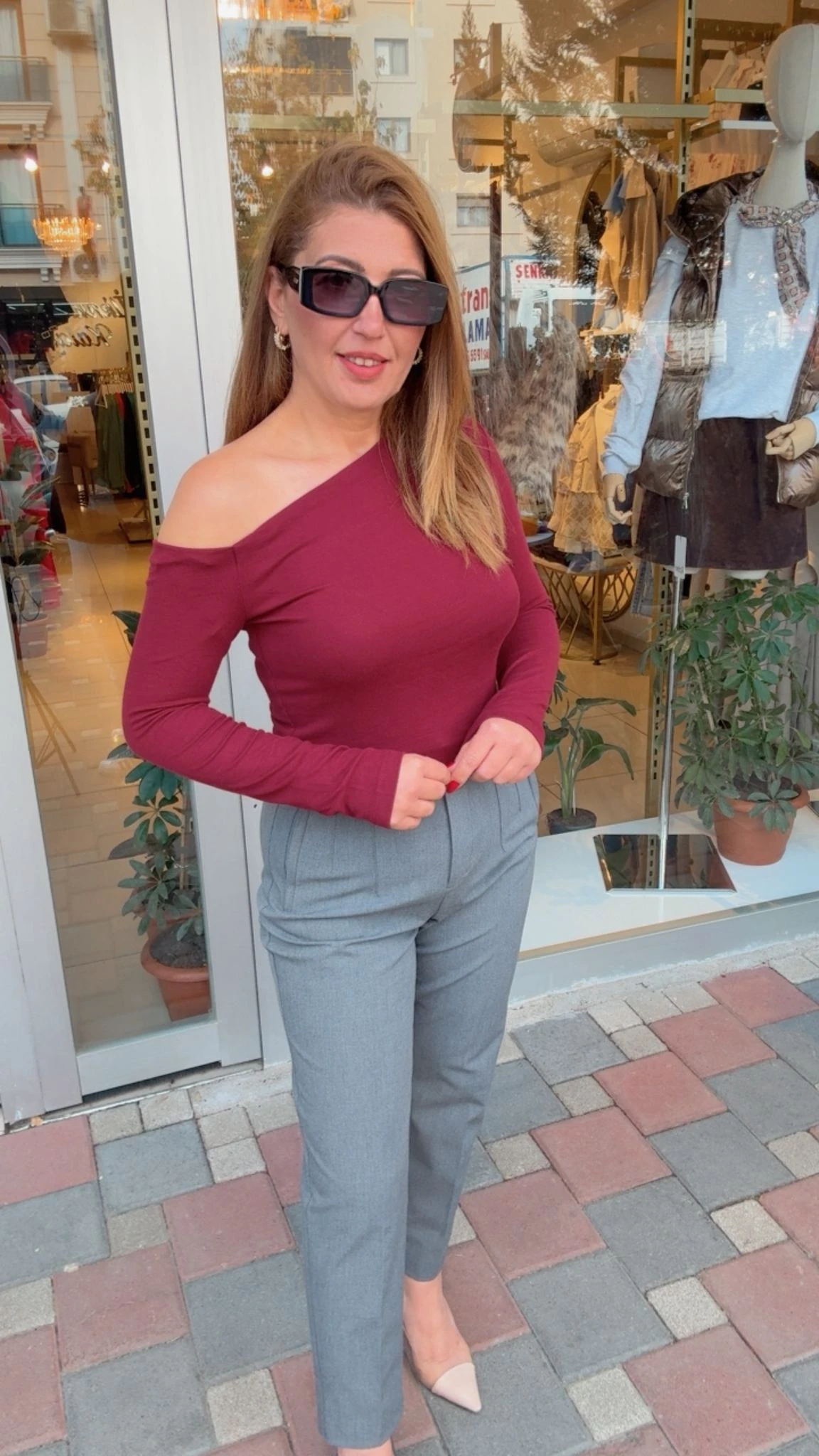 KAYIK YAKA BLUZ - Bordo