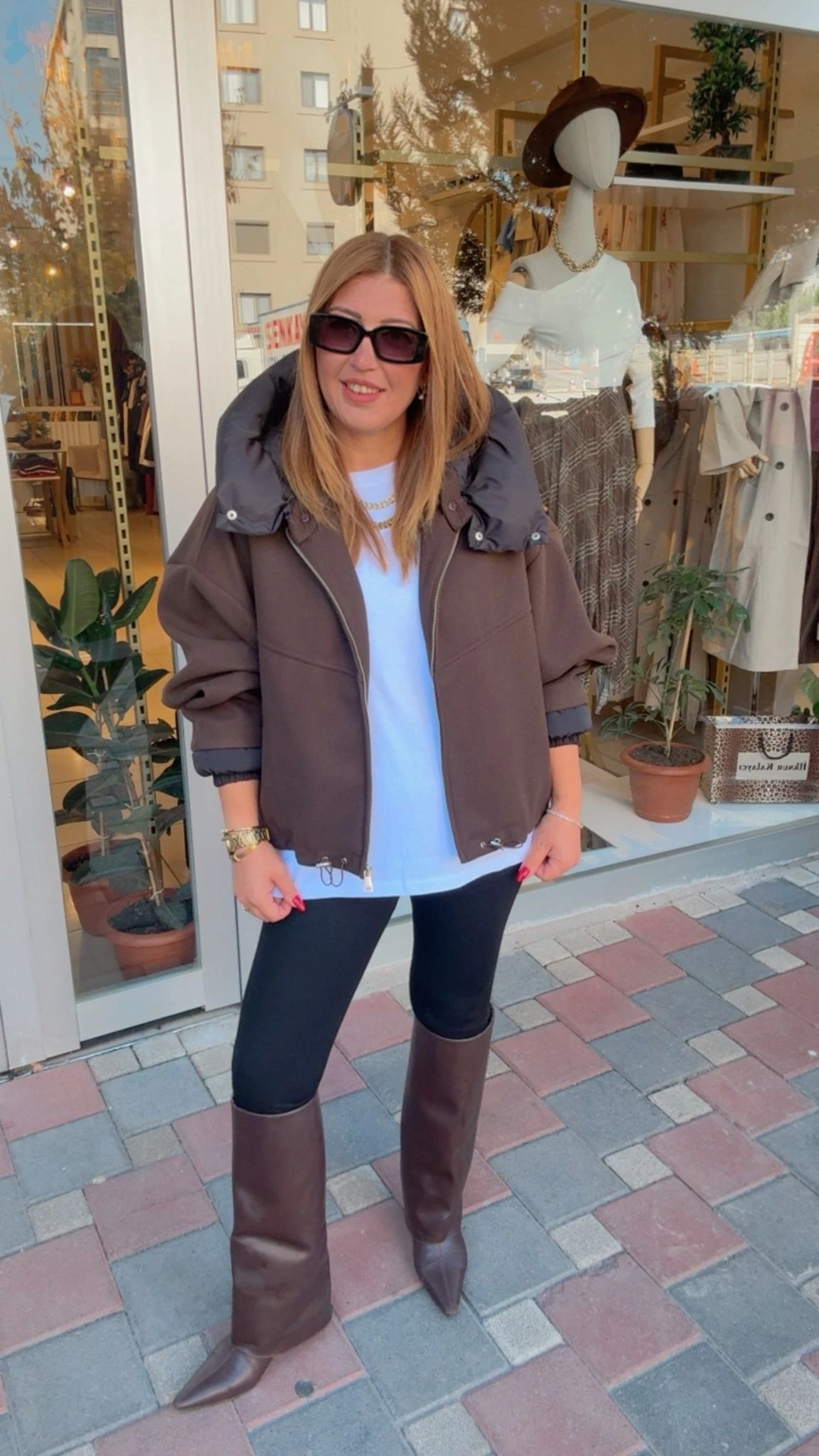 Kaşe Kapüşonlu Mont - Kahve