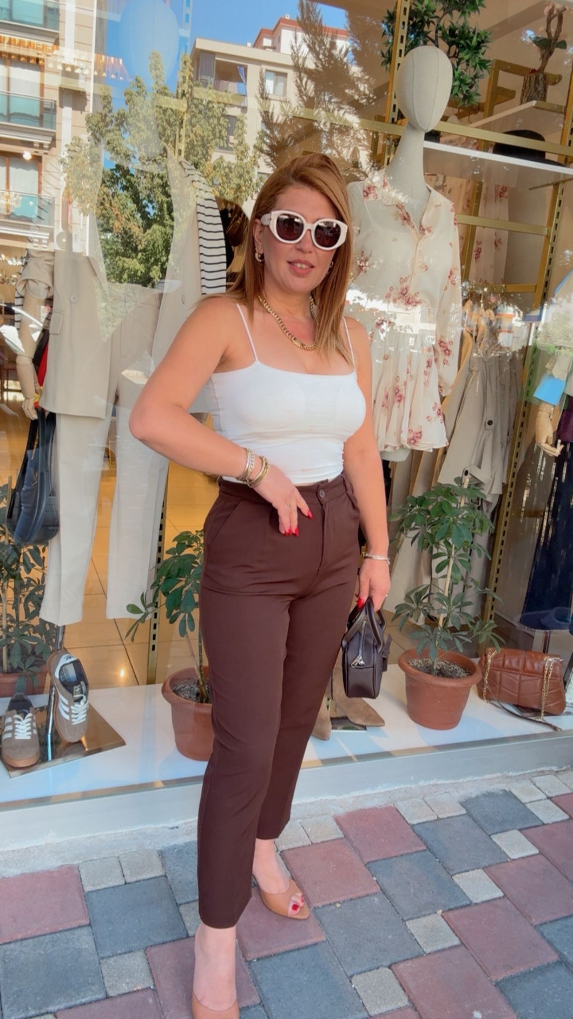 Yırtmaçlı Klasik Pantolon - Kahve