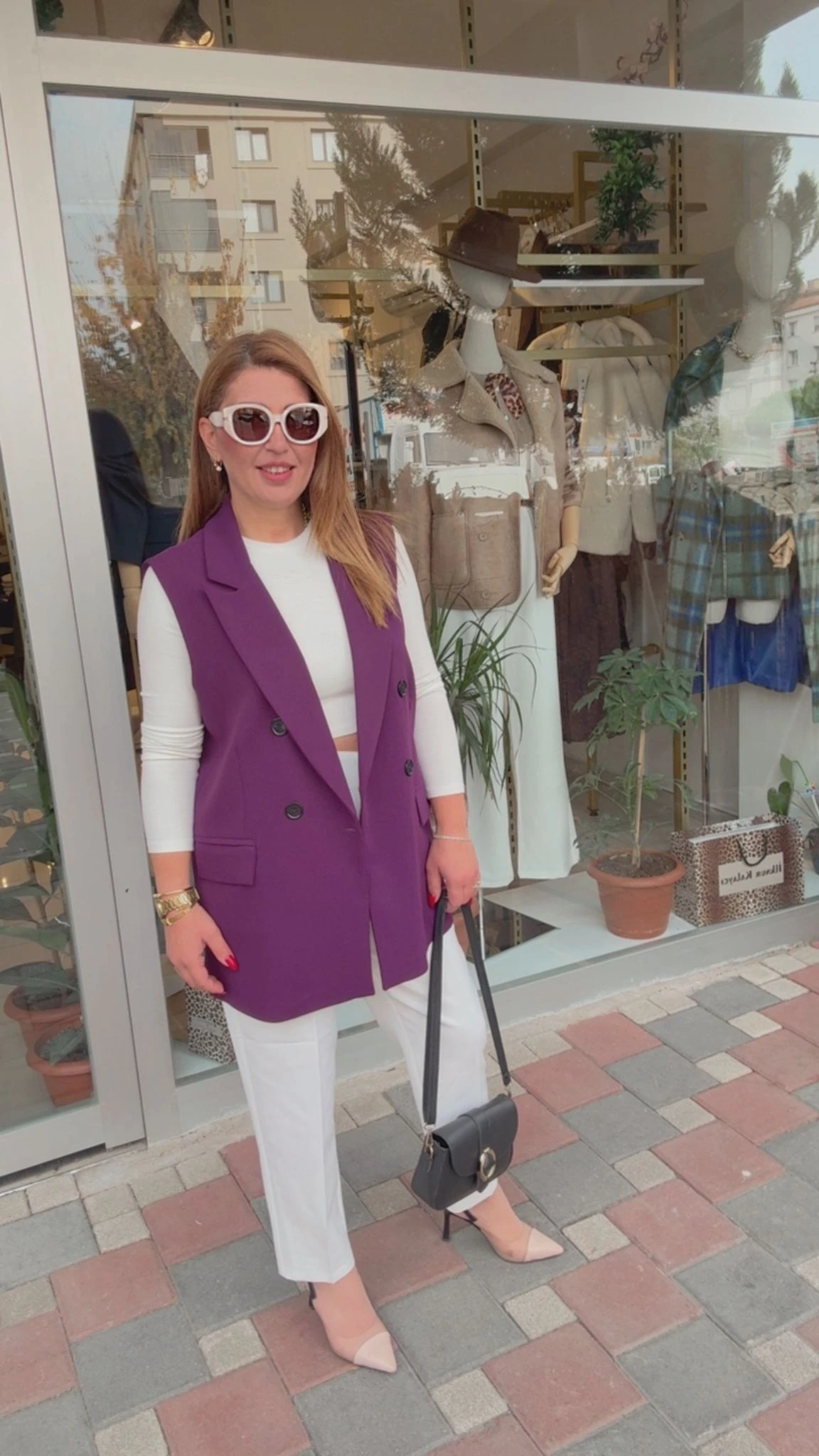 Crep Cep Kapaklı Yelek - Mürdüm