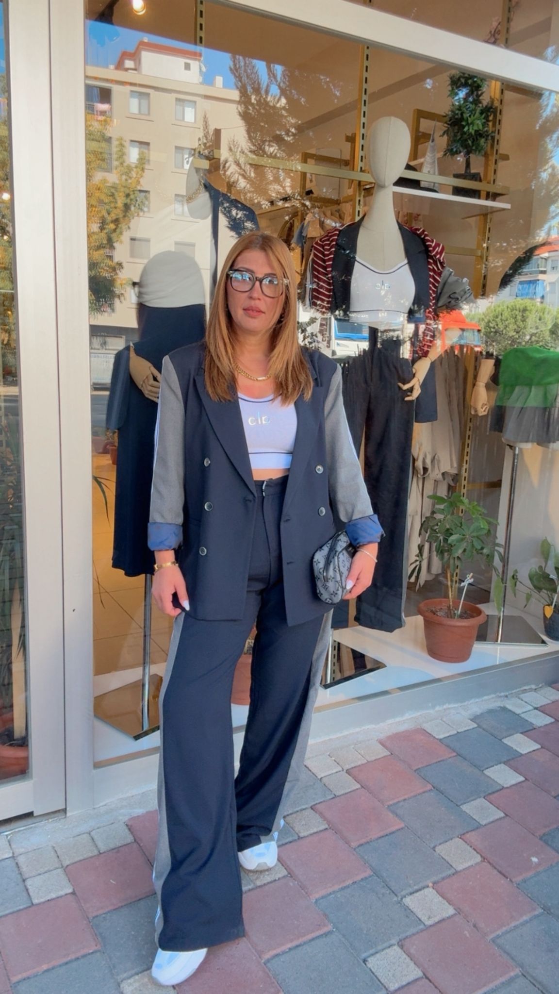Şeritli Blazer Takım - Lacivert