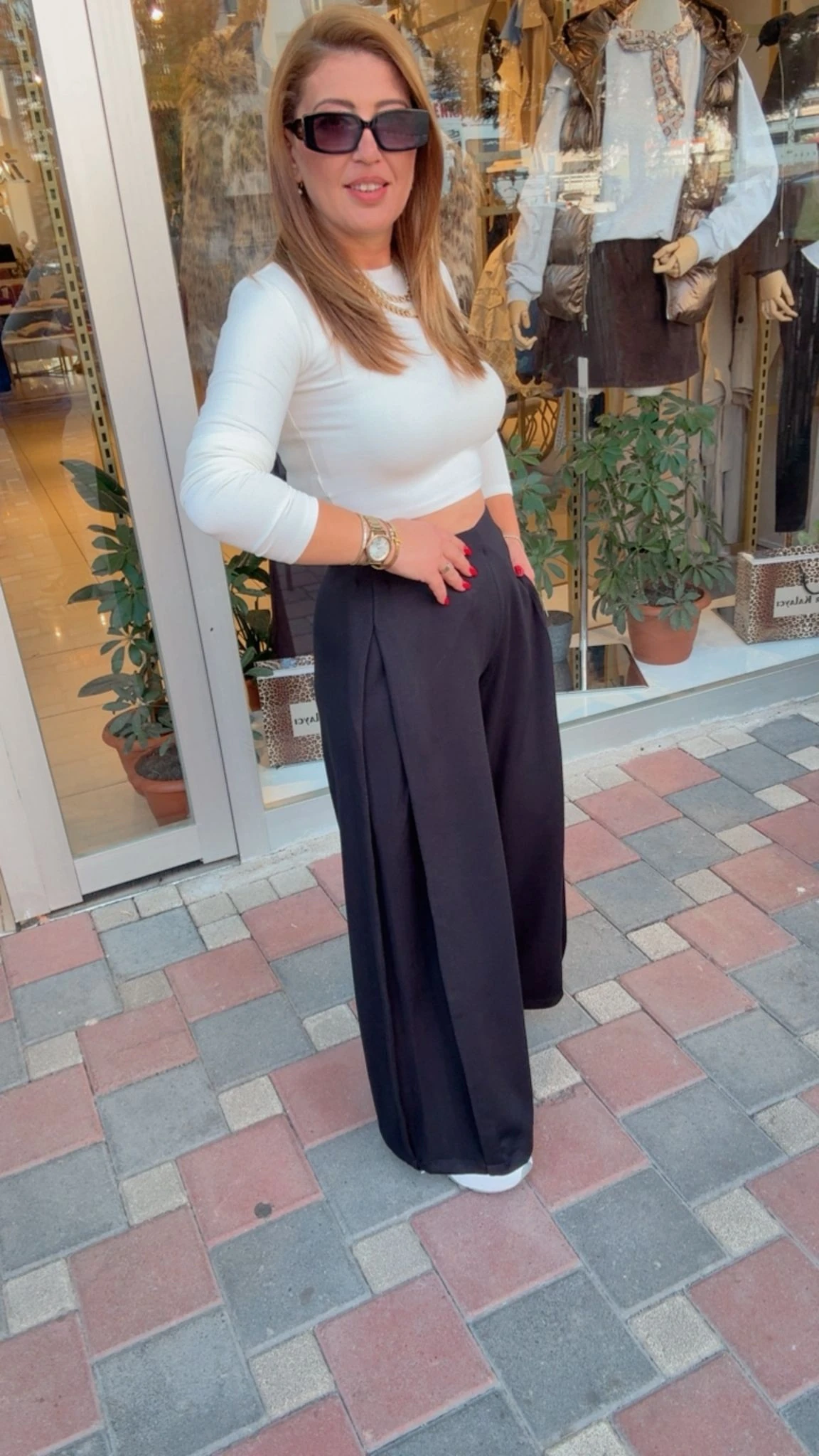 YAN PİLELİ PALAZZO PANTOLON - Siyah