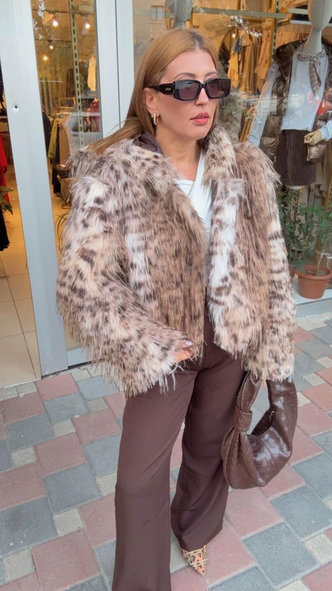 LEOPAR KAPİŞONLU KÜRK CEKET