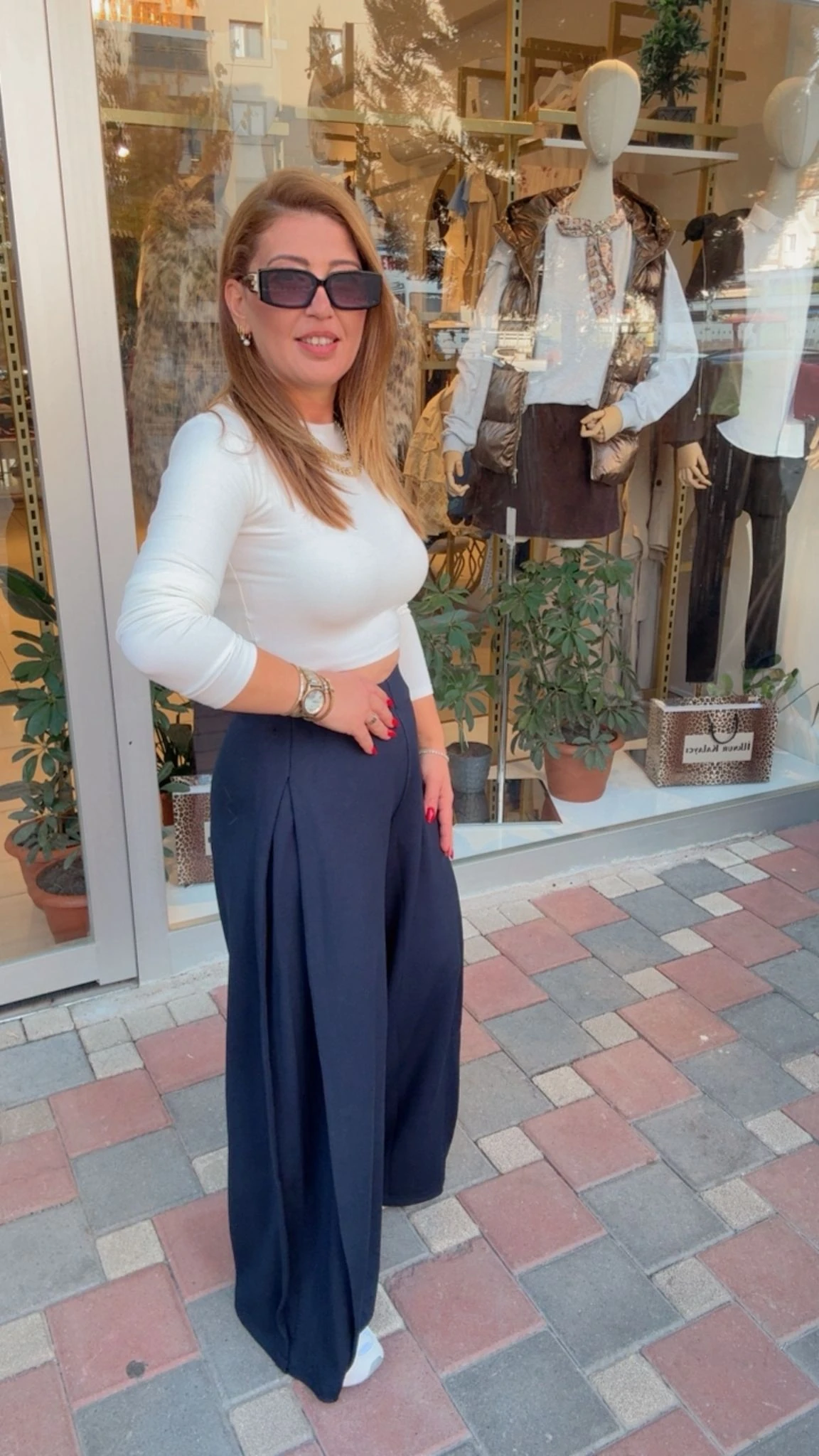 YAN PİLELİ PALAZZO PANTOLON - Lacivert