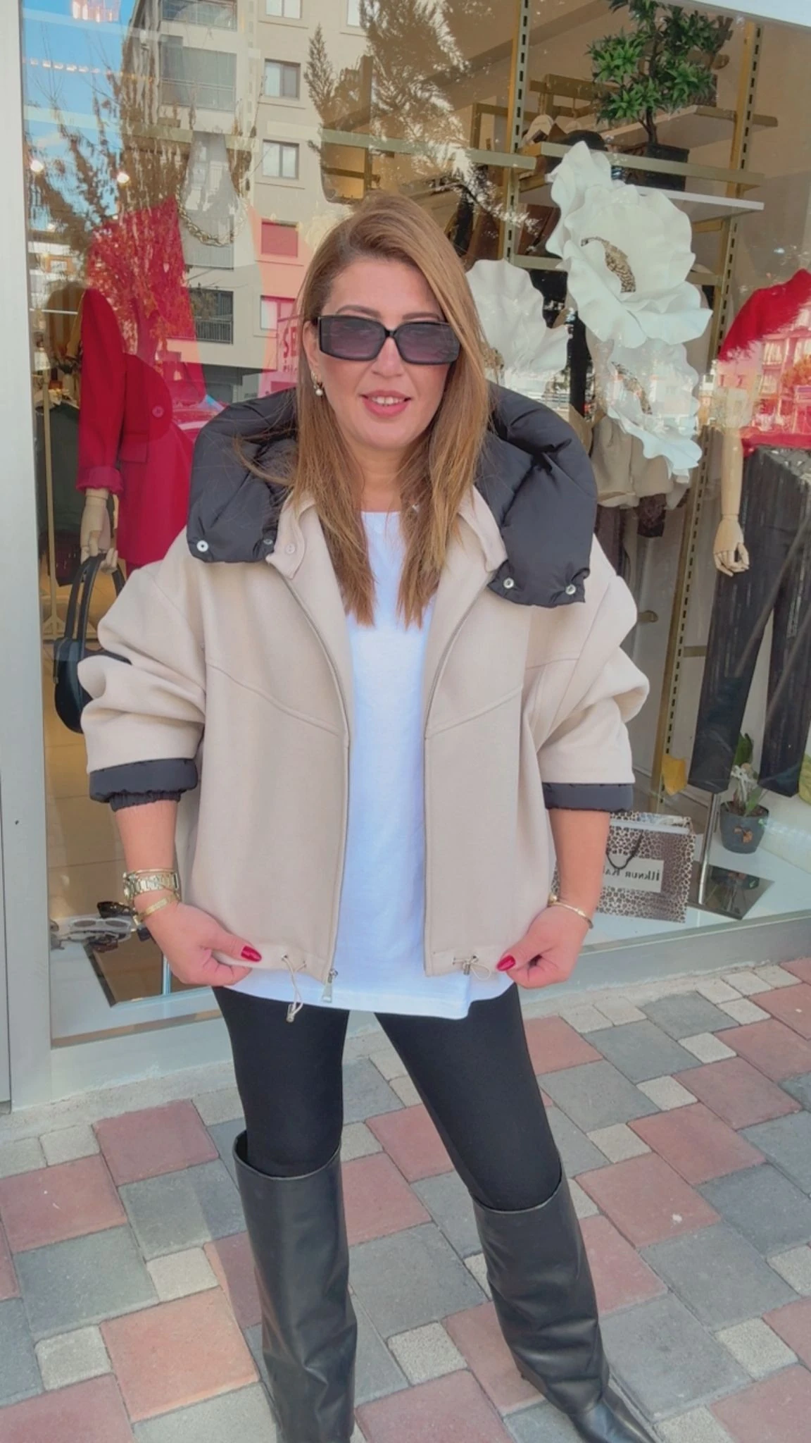 Kaşe Kapüşonlu Mont - Taş Rengi