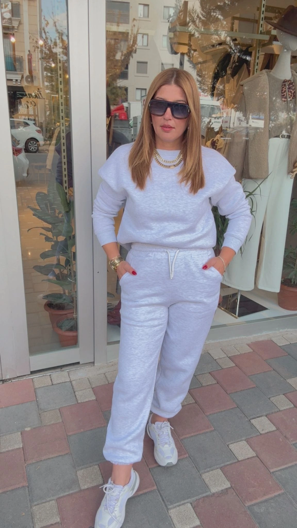 Şardonlu Düz Takım - Gri