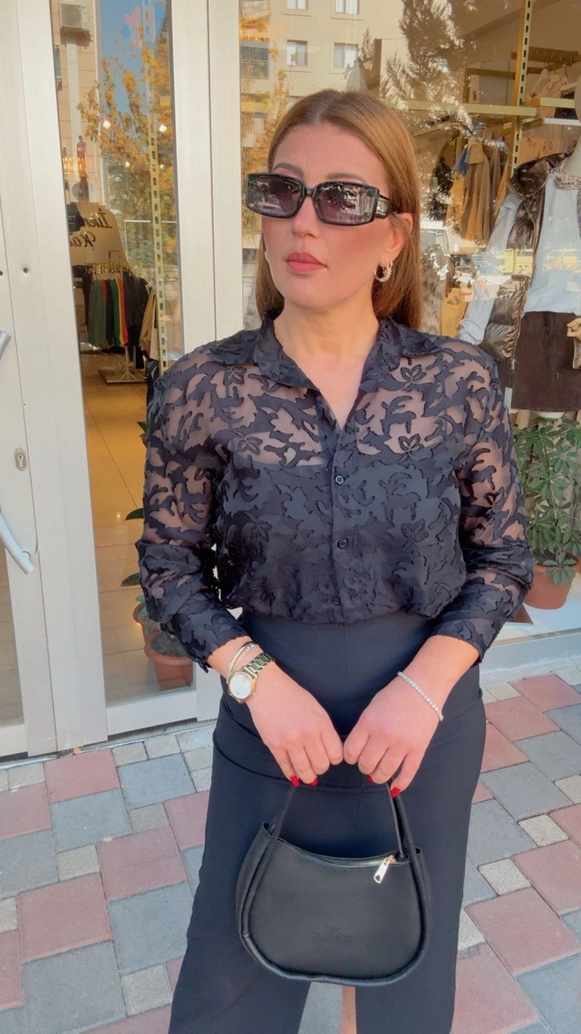 KABARTMALI TRANSPARAN GÖMLEK - Siyah