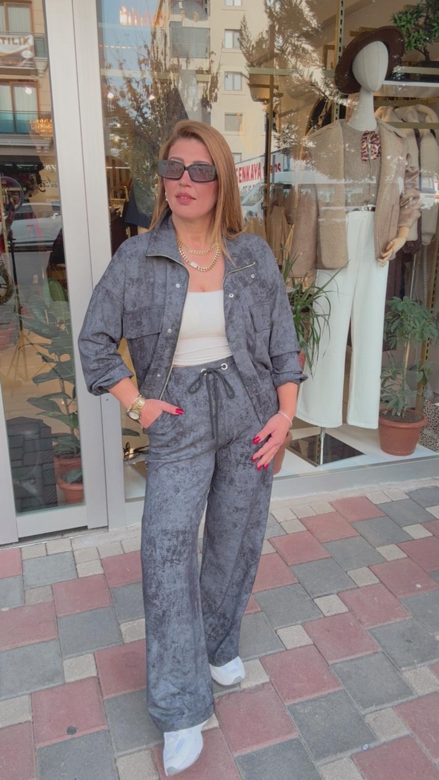 Batik Desenli Takım - Gri