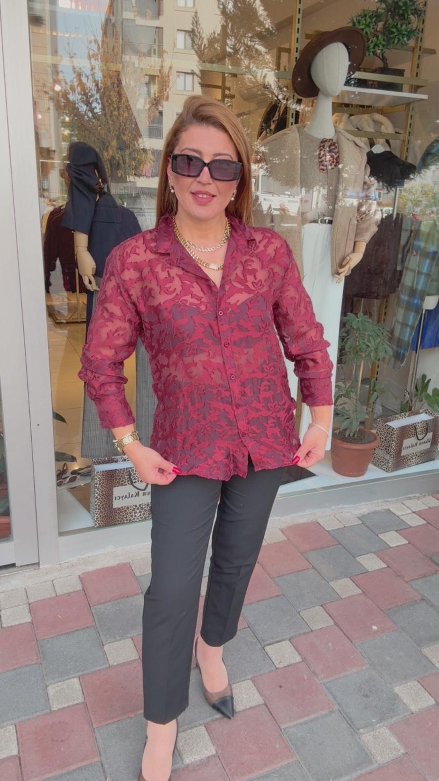 KABARTMALI TRANSPARAN GÖMLEK