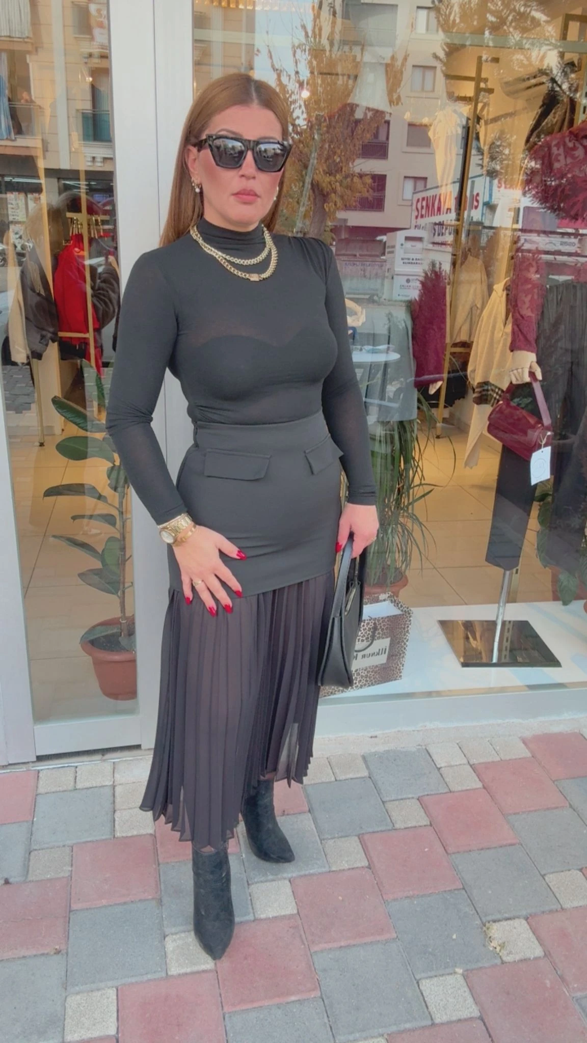 ATEŞ PİLELİ ETEK - Siyah