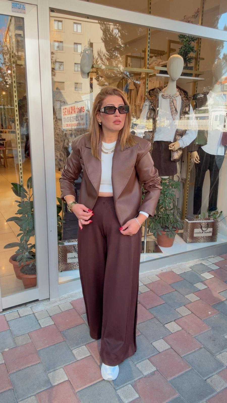 BORNOZ BAĞLAMALI DERİ CEKET