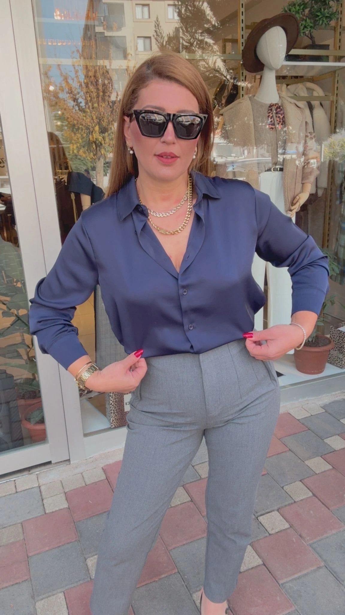 Saten Gömlek - Lacivert