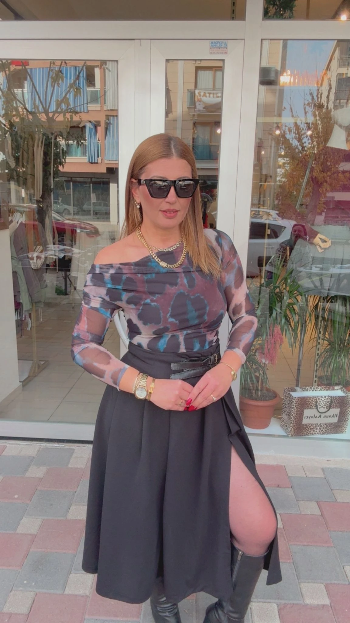 DERİ DETAYLI KEMERLİ ETEK