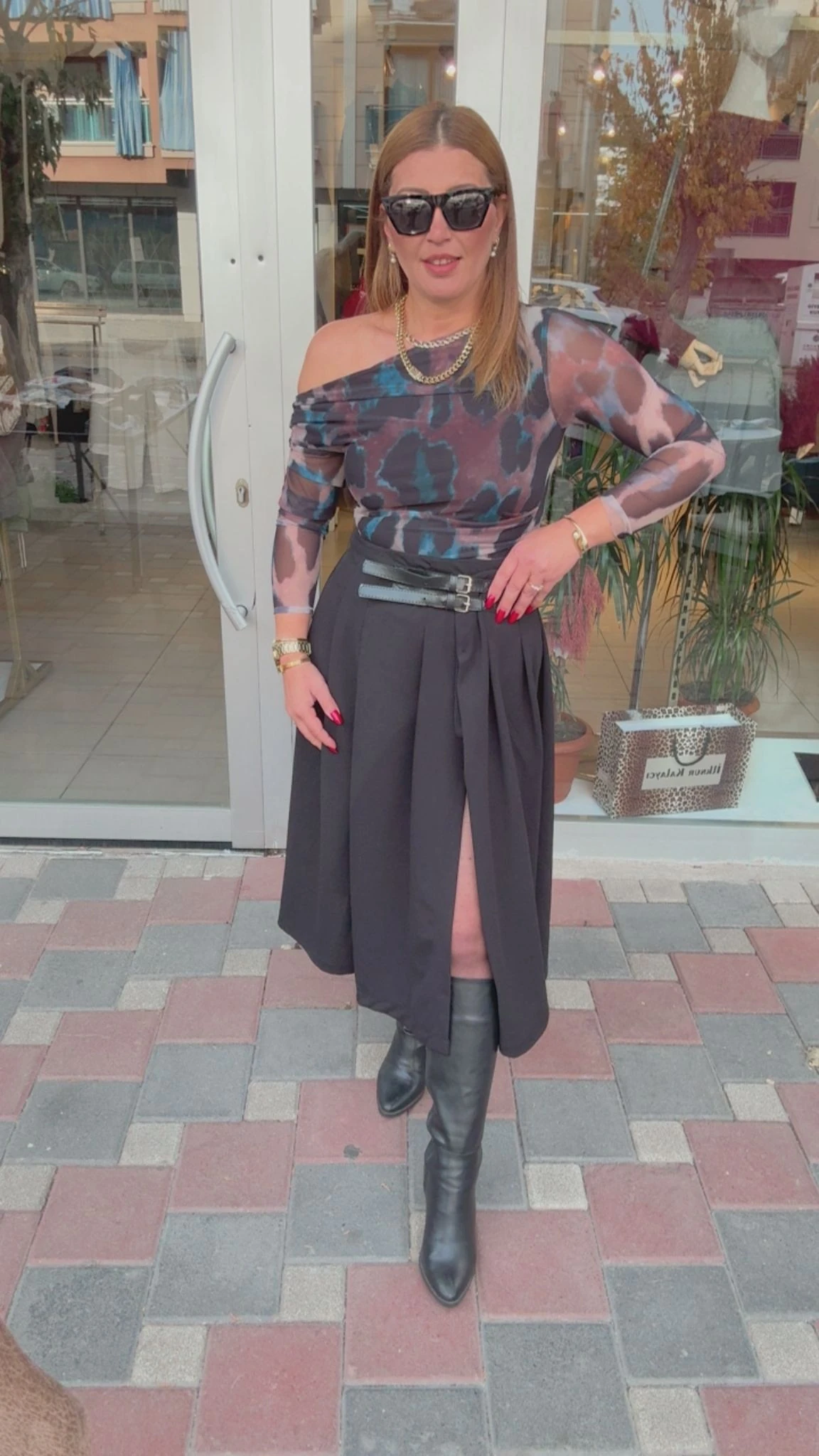 DERİ DETAYLI KEMERLİ ETEK