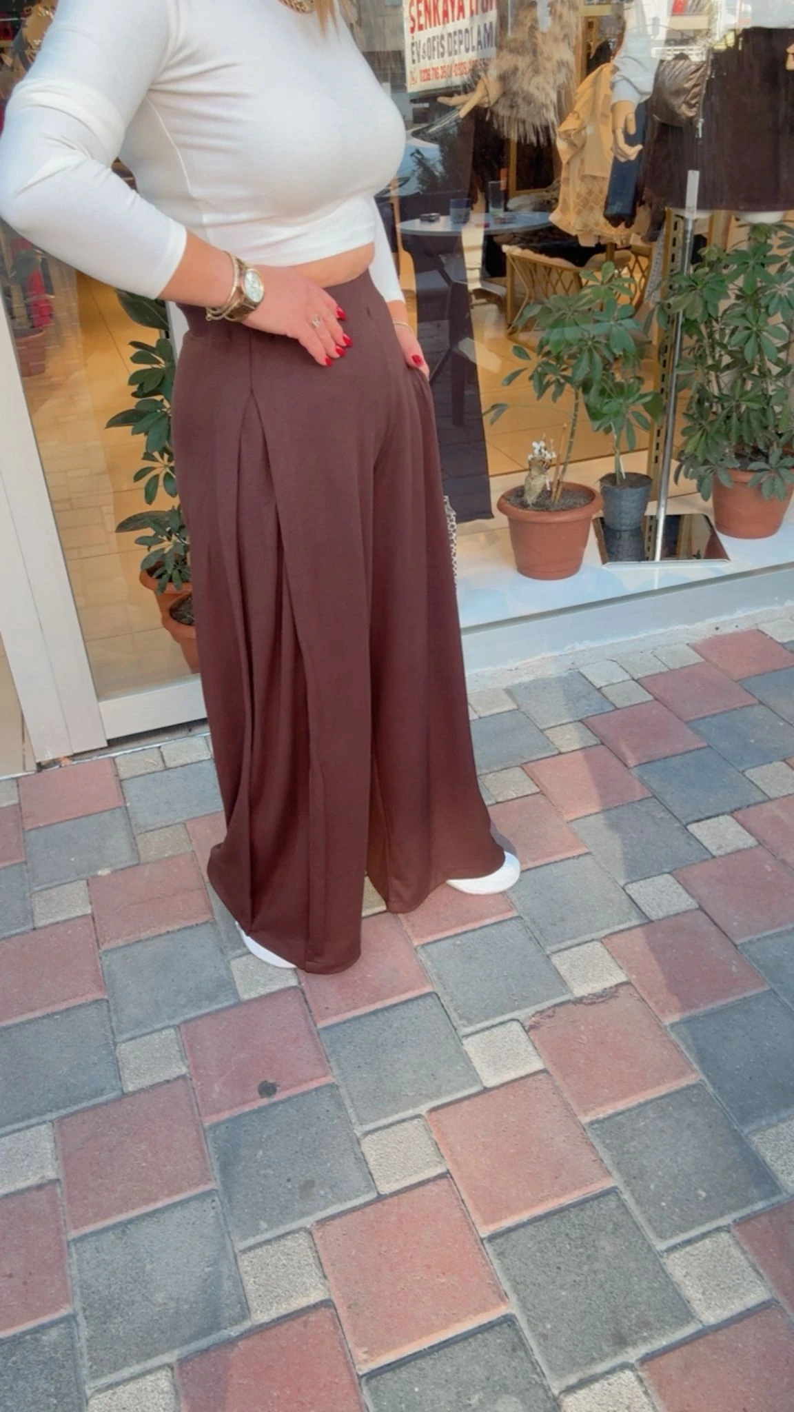 YAN PİLELİ PALAZZO PANTOLON - Kahve