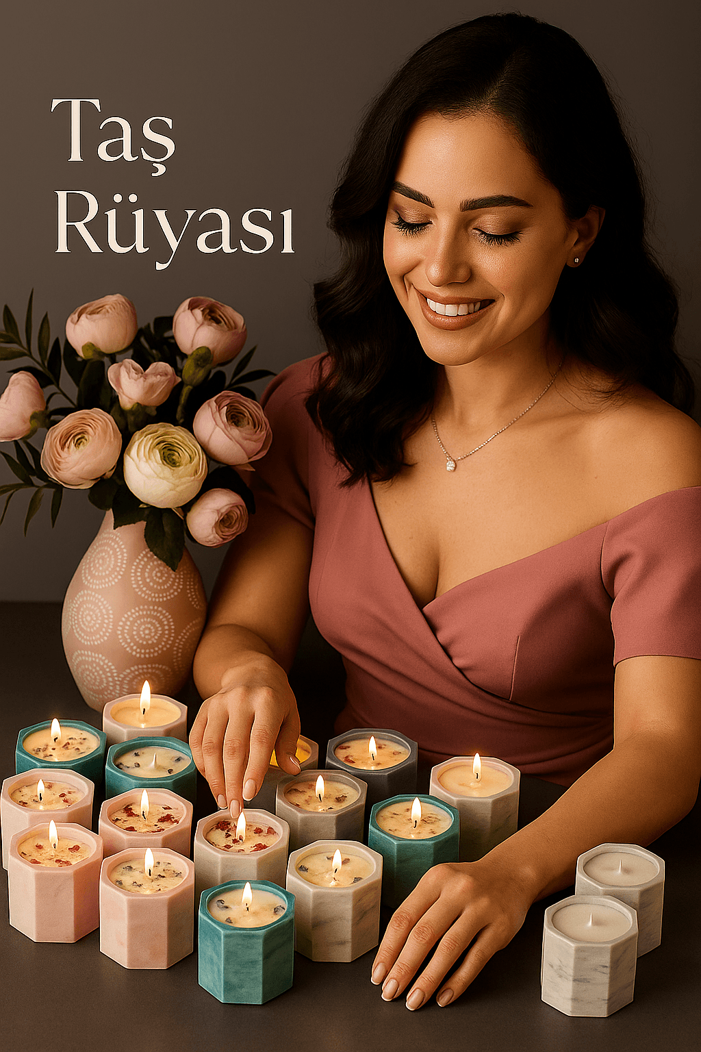 Çiçekli Organizasyon Mum Seti ( 25 Adet)