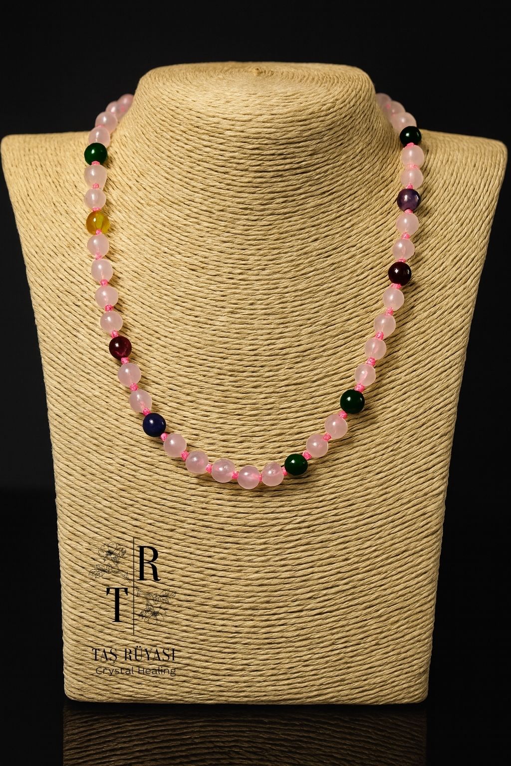 Pembe Kuvars – Aventurin – Sitrin – Lapis Lazuli – Ametist 6 mm Kolye Açıklaması