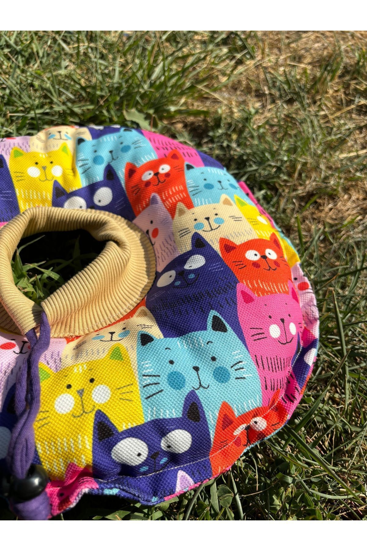 Kedi-Köpek Boyunluk-Elizabeth Yakalık Operasyon Boyunluk-kedi Boyun Yastığı(ÖZEL KUMAŞ)(Mor Kediler)