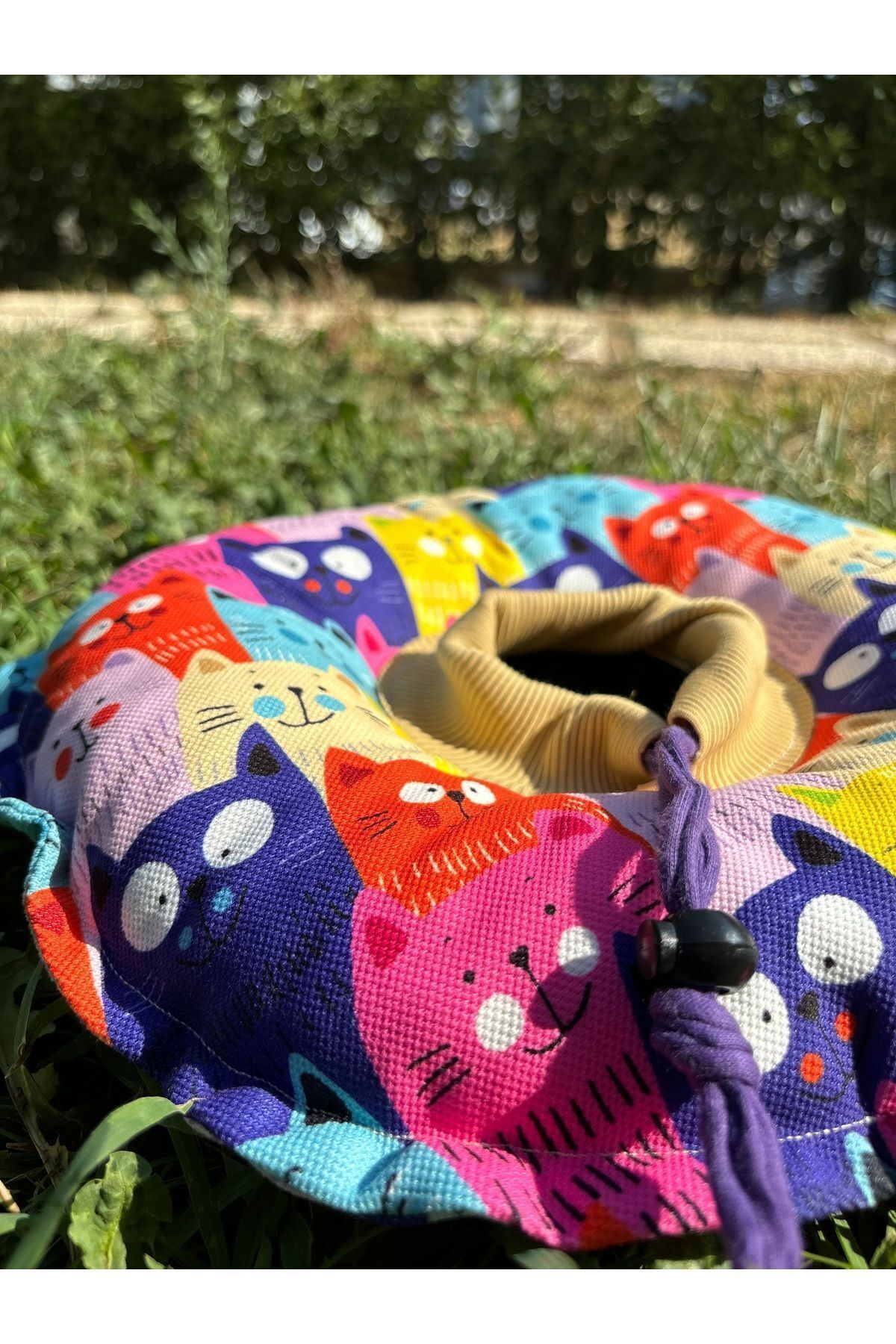 Kedi-Köpek Boyunluk-Elizabeth Yakalık Operasyon Boyunluk-kedi Boyun Yastığı(ÖZEL KUMAŞ)(Mor Kediler)