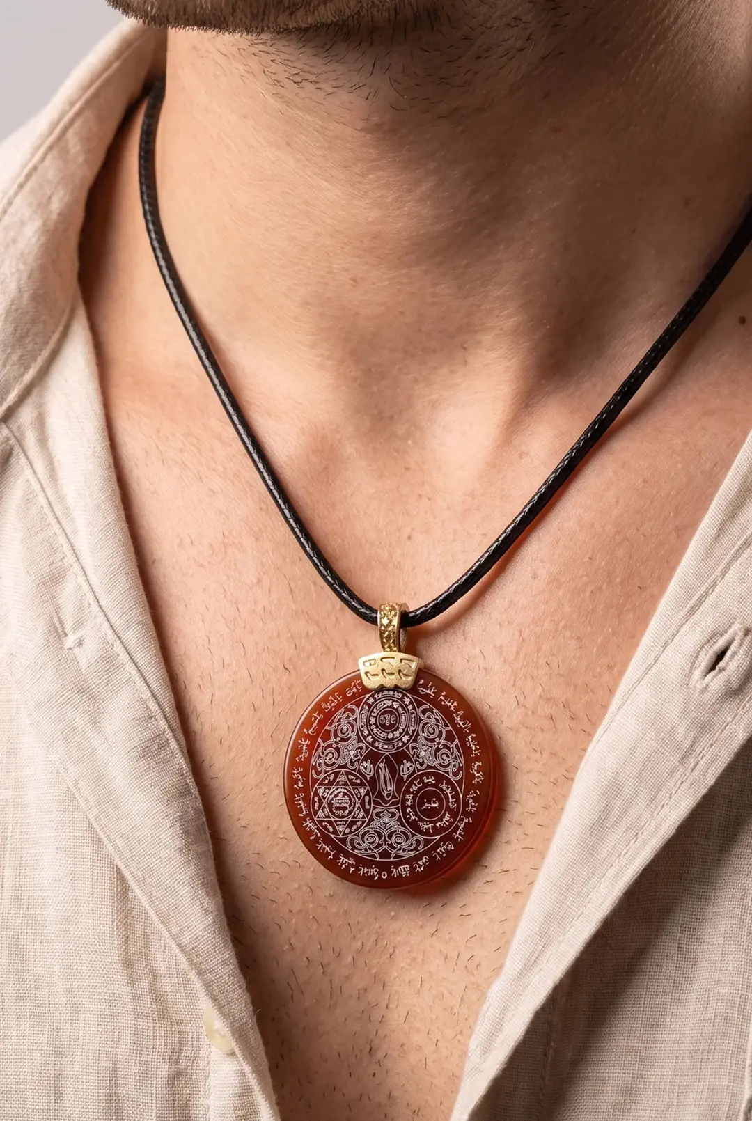 Round Agate Red Natural Stone Necklace for Men