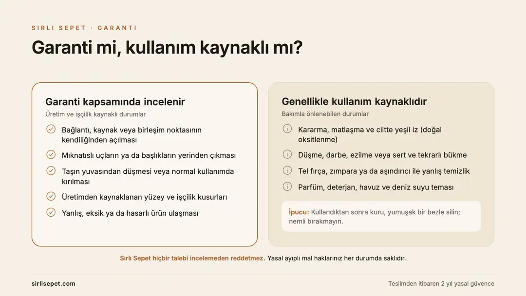Sırlı Sepet bakır ürünlerde garanti kapsamı ve kullanım kaynaklı durumlar