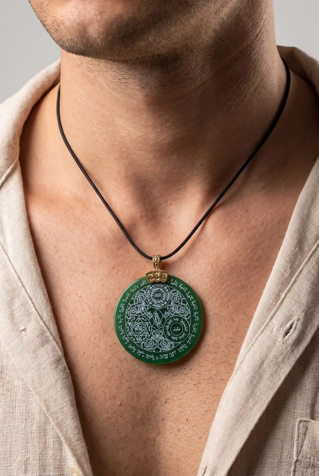 Round Agate Green Natural Stone Necklace for Men