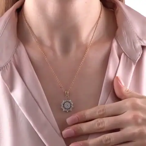Işıltılı Güneş Zirkon Taşlı Bronz Kolye Küpe Seti yakından