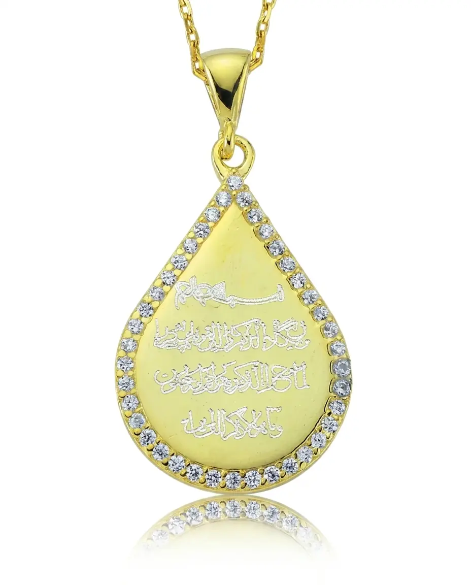 Gold renk zirkon taşlı damla form Nazar Duası kadın kolye