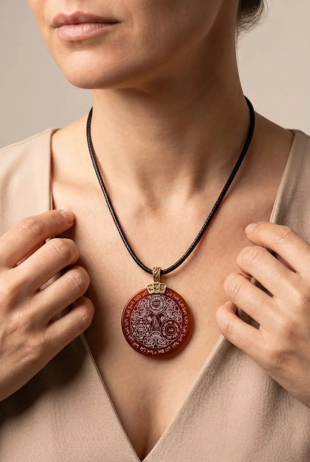 Round Secret Red Agate Natural Stone Necklace for Women